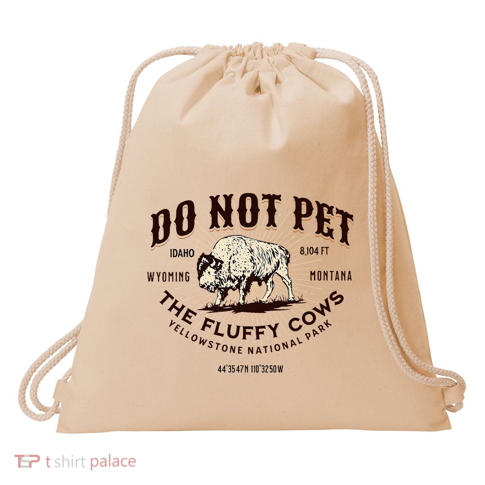 Yellowstone National Park Do Not Pet The Fluffy Cows Bison Drawstring Bag