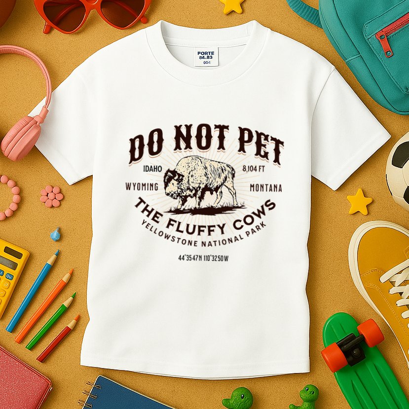Yellowstone National Park Do Not Pet The Fluffy Cows Bison Kids T-Shirt