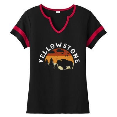 Yellowstone National Park Hiking And Outdoor Enthusiasts Ladies Halftime Notch Neck Tee