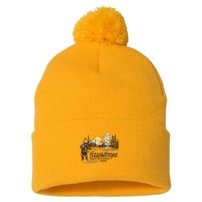 Yellowstone National Park Bear & Fiddle Old Faithful Pom Pom 12in Knit Beanie