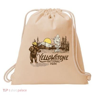 Yellowstone National Park Bear & Fiddle Old Faithful Drawstring Bag