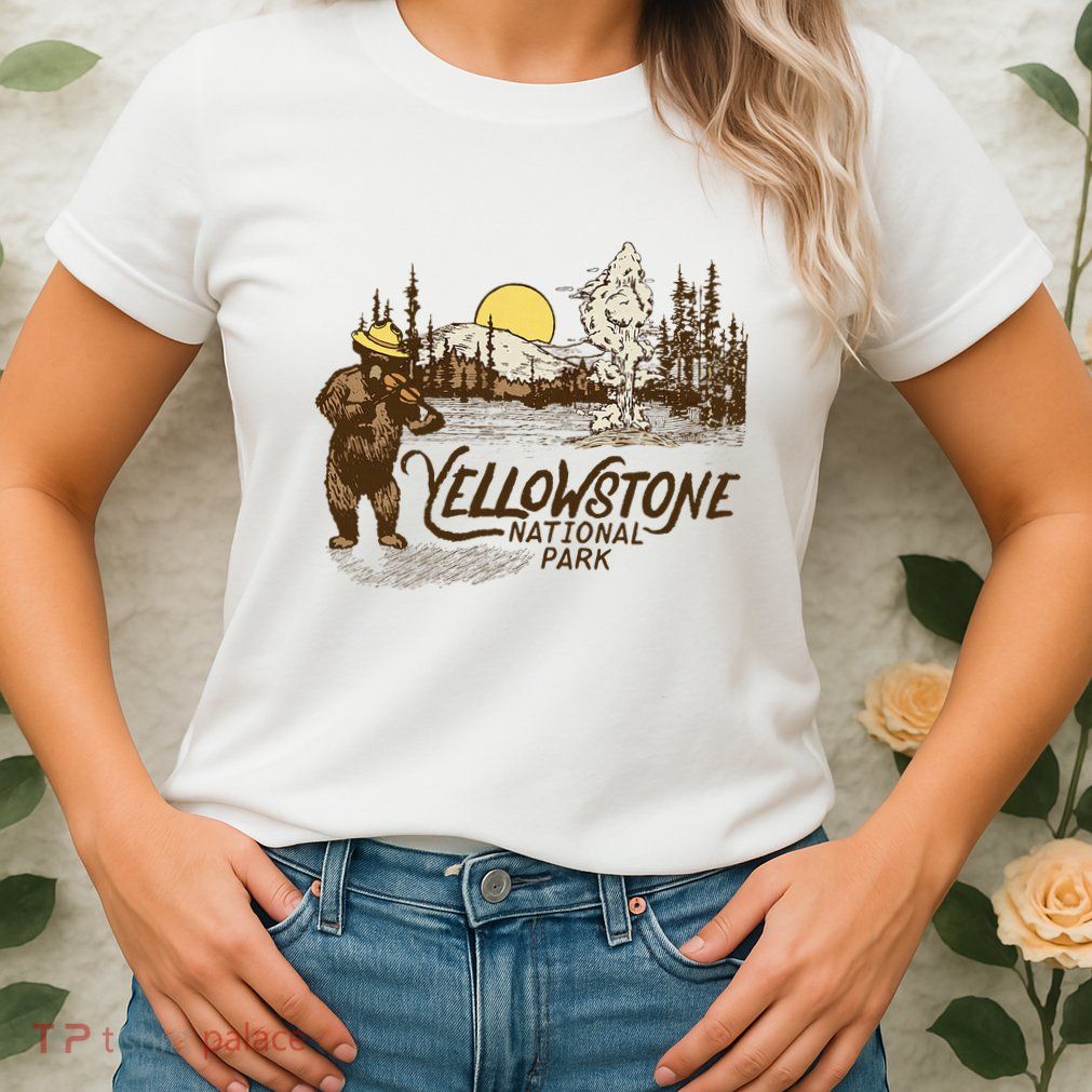 Yellowstone National Park Bear & Fiddle Old Faithful Womens T-Shirt