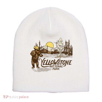 Yellowstone National Park Bear & Fiddle Old Faithful Short Acrylic Beanie