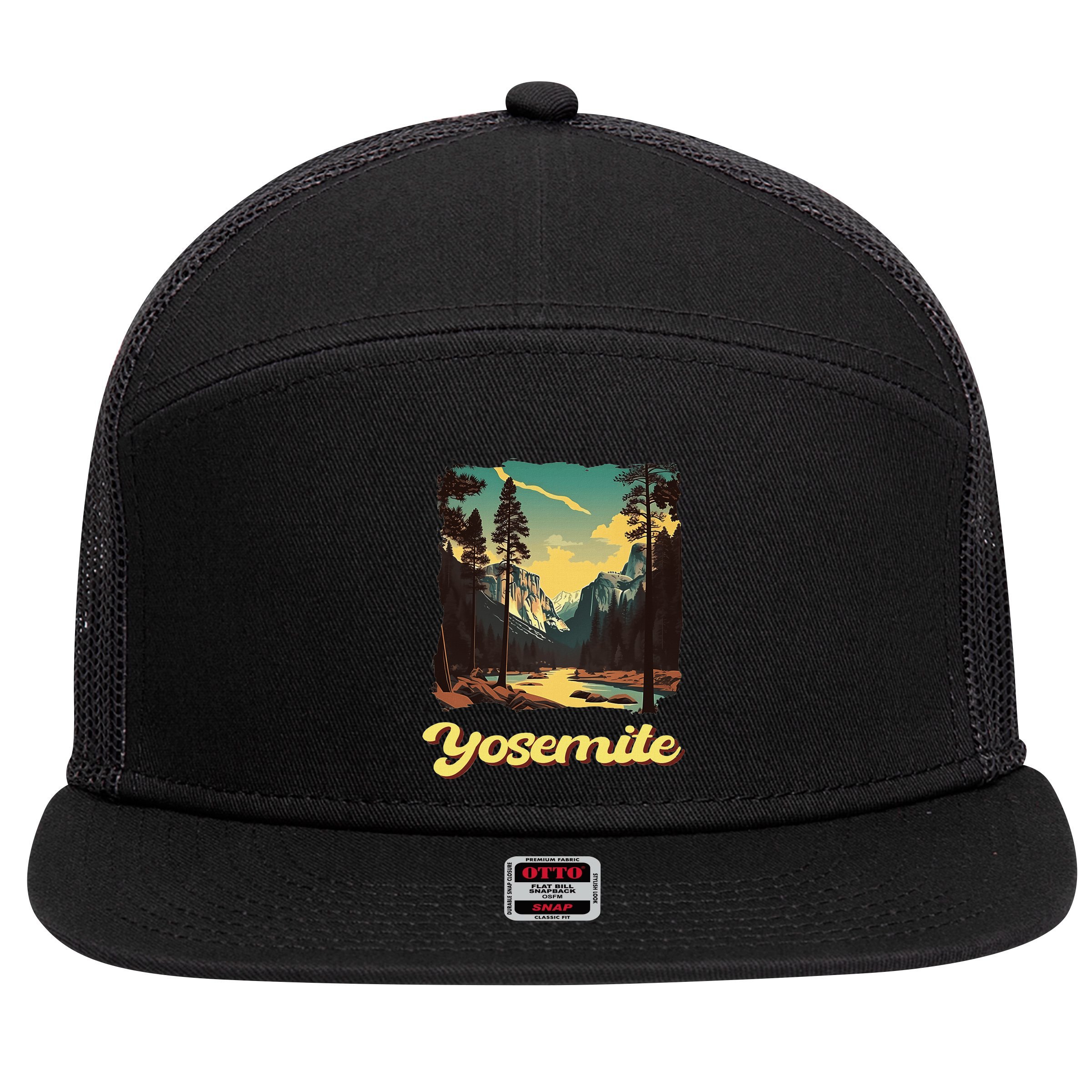 Yosemite National Park Adventure Hiking Nature Design 7 Panel Mesh Trucker Snapback Hat