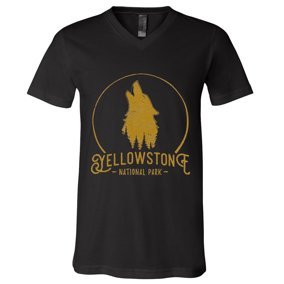 Yellowstone National Park Howling Wolf V-Neck T-Shirt