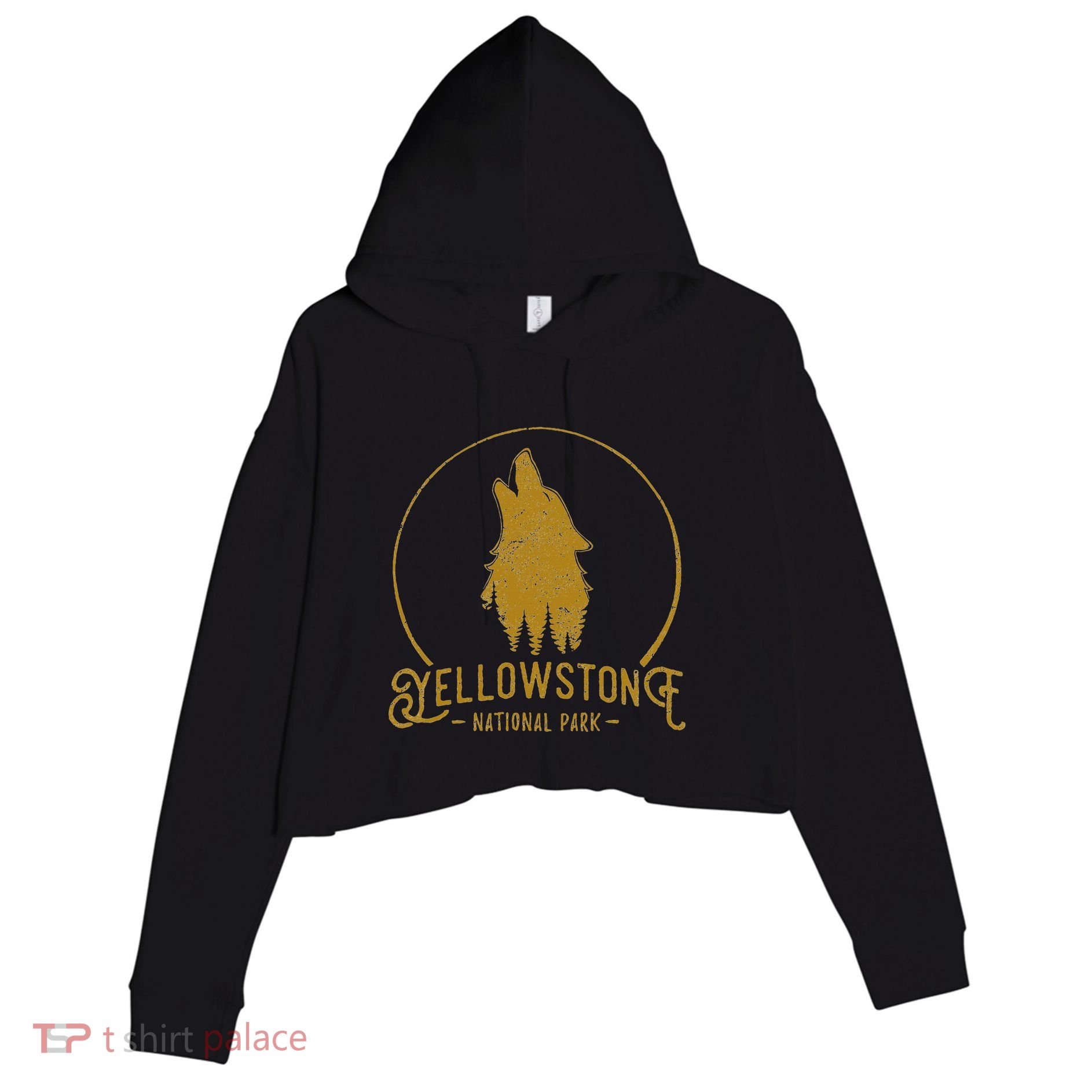 Yellowstone National Park Howling Wolf Crop Fleece Hoodie
