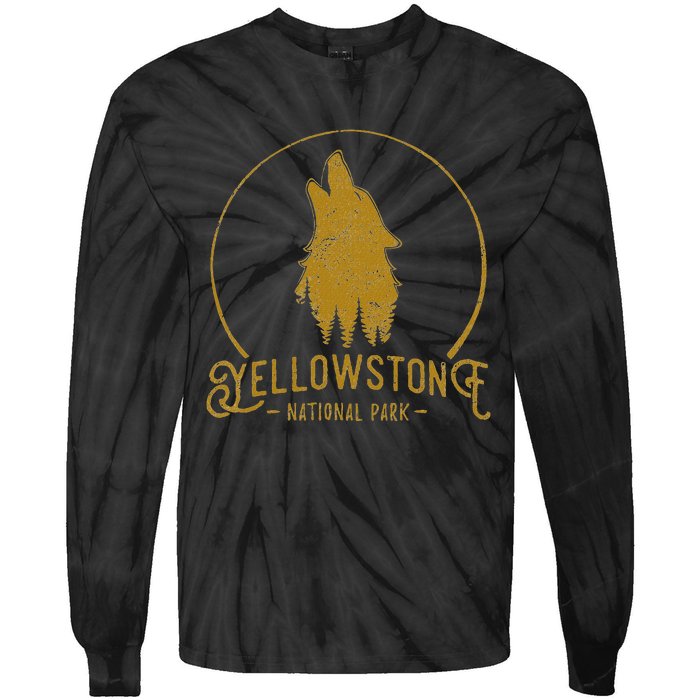 Yellowstone National Park Howling Wolf Tie-Dye Long Sleeve Shirt