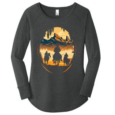 Yellowstone National Park Cowboys On Horses Women's Perfect Tri Tunic Long Sleeve Shirt