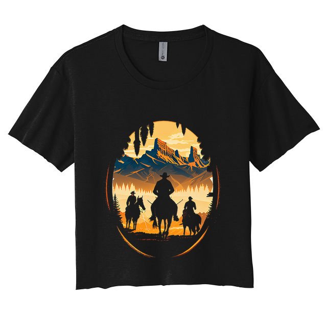Yellowstone National Park Cowboys On Horses Crop Top