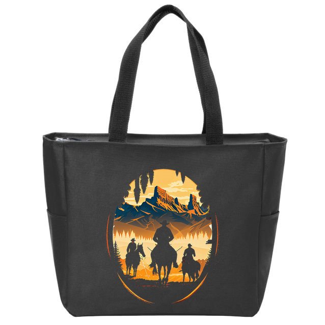 Yellowstone National Park Cowboys On Horses Zip Tote Bag
