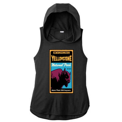 Yellowstone National Park Bison Ladies PosiCharge Tri-Blend Wicking Draft Hoodie Tank