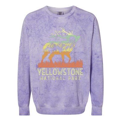 Yellowstone National Park Retro Vintage Mountain Elk Gift Colorblast Crewneck Sweatshirt