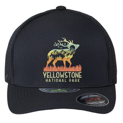 Yellowstone National Park Retro Vintage Mountain Elk Gift Flexfit Unipanel Trucker Cap