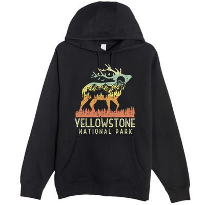 Yellowstone National Park Retro Vintage Mountain Elk Gift Premium Pullover Hoodie