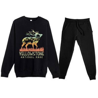 Yellowstone National Park Retro Vintage Mountain Elk Gift Premium Crewneck Sweatsuit Set