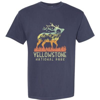 Yellowstone National Park Retro Vintage Mountain Elk Gift Garment-Dyed Heavyweight T-Shirt