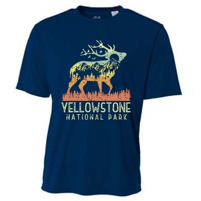 Yellowstone National Park Retro Vintage Mountain Elk Gift Cooling Performance Crew T-Shirt