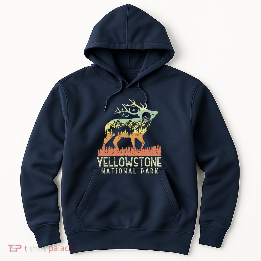Yellowstone National Park Retro Vintage Mountain Elk Gift Hoodie