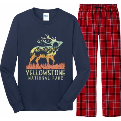 Yellowstone National Park Retro Vintage Mountain Elk Gift Long Sleeve Pajama Set