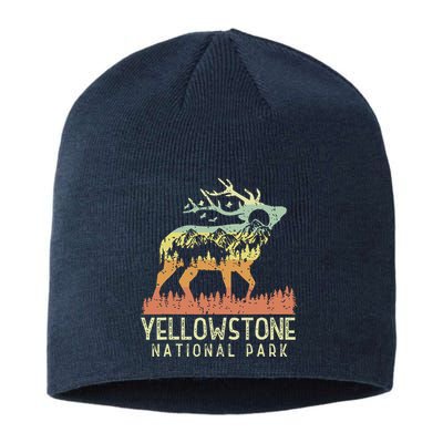 Yellowstone National Park Retro Vintage Mountain Elk Gift Sustainable Beanie
