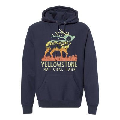 Yellowstone National Park Retro Vintage Mountain Elk Gift Premium Hoodie