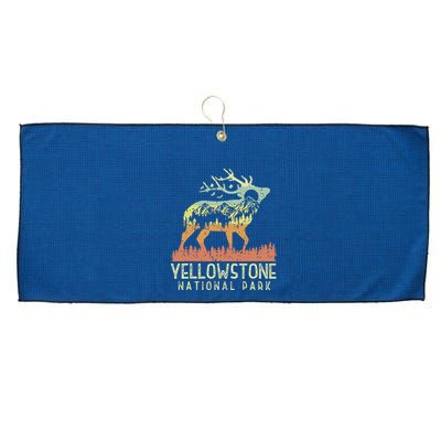 Yellowstone National Park Retro Vintage Mountain Elk Gift Large Microfiber Waffle Golf Towel