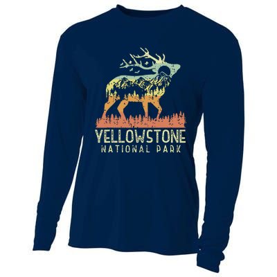 Yellowstone National Park Retro Vintage Mountain Elk Gift Cooling Performance Long Sleeve Crew