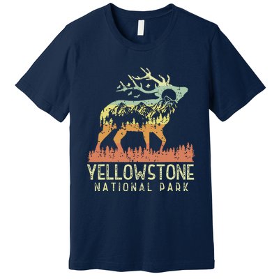 Yellowstone National Park Retro Vintage Mountain Elk Gift Premium T-Shirt