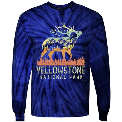 Yellowstone National Park Retro Vintage Mountain Elk Gift Tie-Dye Long Sleeve Shirt