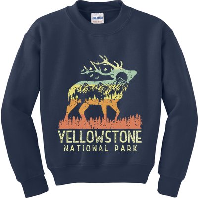 Yellowstone National Park Retro Vintage Mountain Elk Gift Kids Sweatshirt