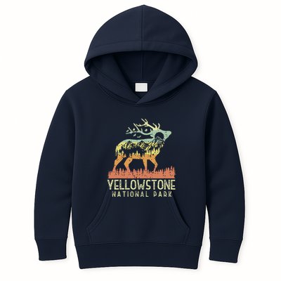Yellowstone National Park Retro Vintage Mountain Elk Gift Kids Hoodie