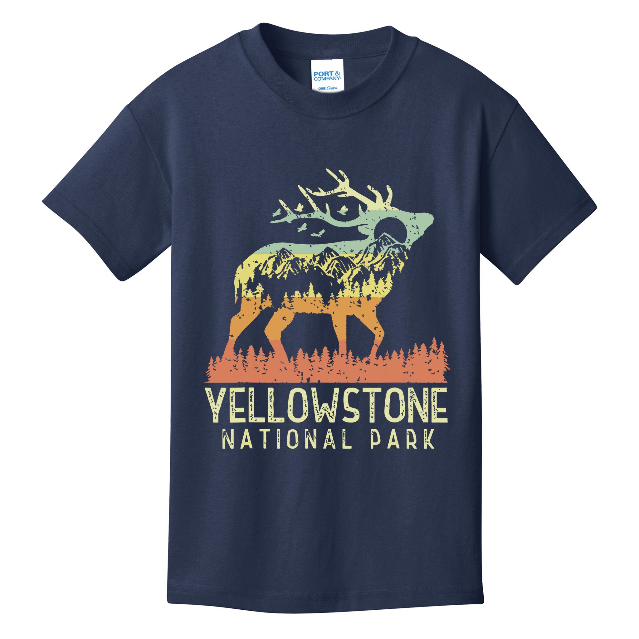 Yellowstone National Park Retro Vintage Mountain Elk Gift Kids T-Shirt