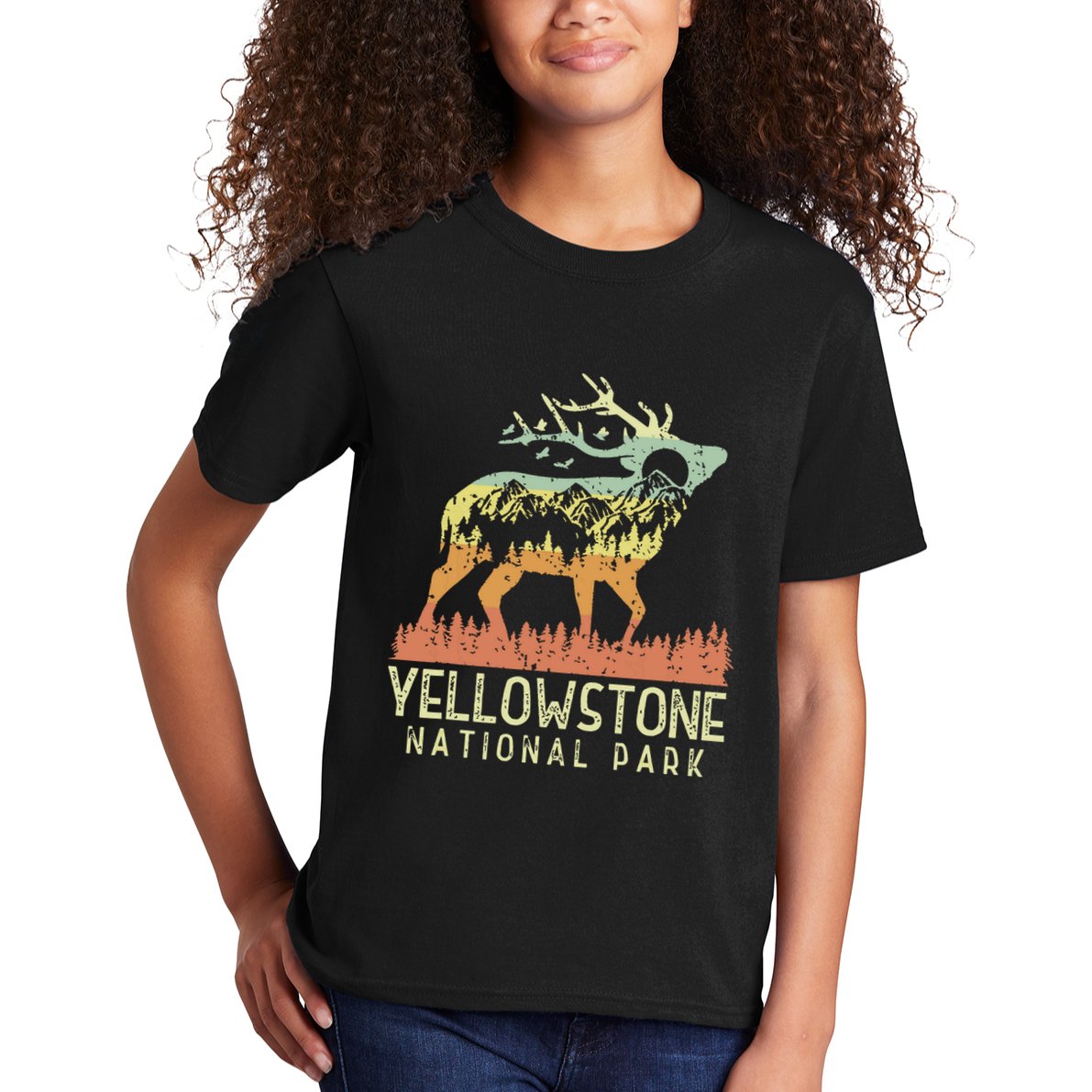 Yellowstone National Park Retro Vintage Mountain Elk Gift Kids T-Shirt