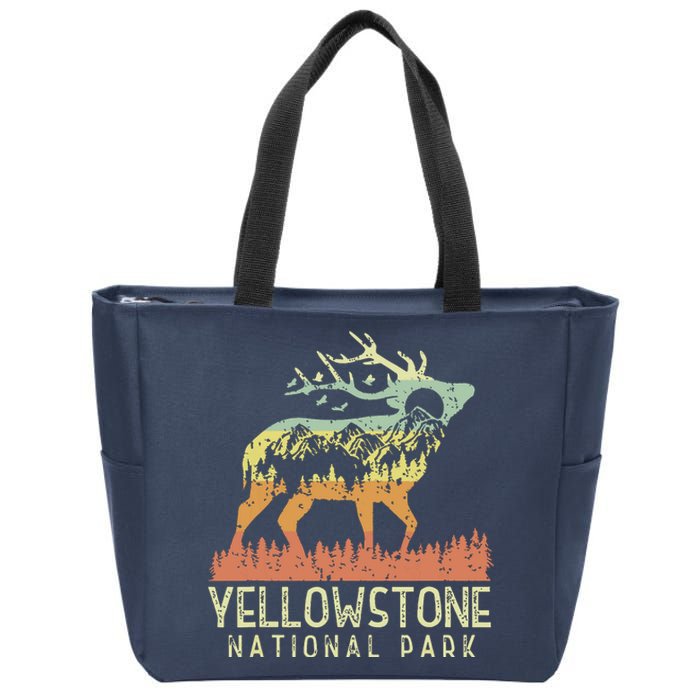 Yellowstone National Park Retro Vintage Mountain Elk Gift Zip Tote Bag