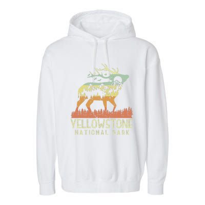 Yellowstone National Park Retro Vintage Mountain Elk Gift Garment-Dyed Fleece Hoodie