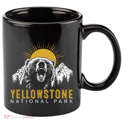 Yellowstone National Park Vintage Wild Bear Sunset 11oz C Handle Ceramic Mug