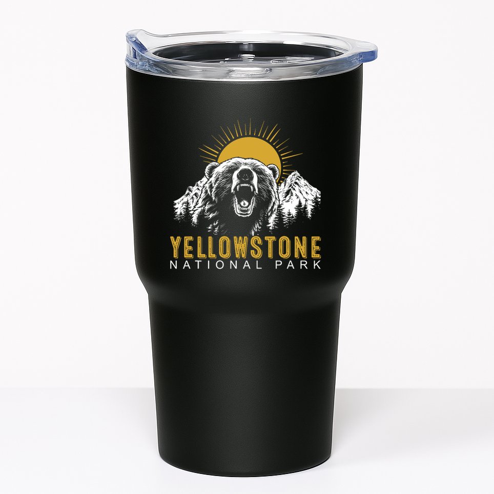 Yellowstone National Park Vintage Wild Bear Sunset Tumbler