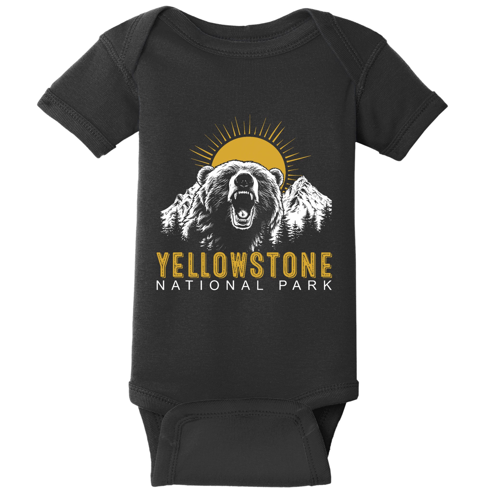 Yellowstone National Park Vintage Wild Bear Sunset Baby Bodysuit