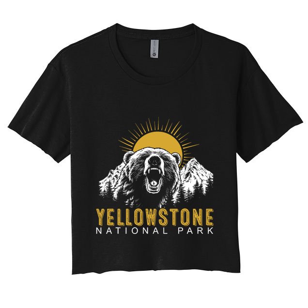 Yellowstone National Park Vintage Wild Bear Sunset Crop Top