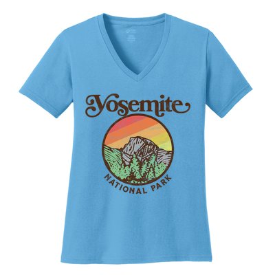 Yosemite National Park Retro 60s Half Dome Graphic Great Gift Women's V-Neck T-Shirt