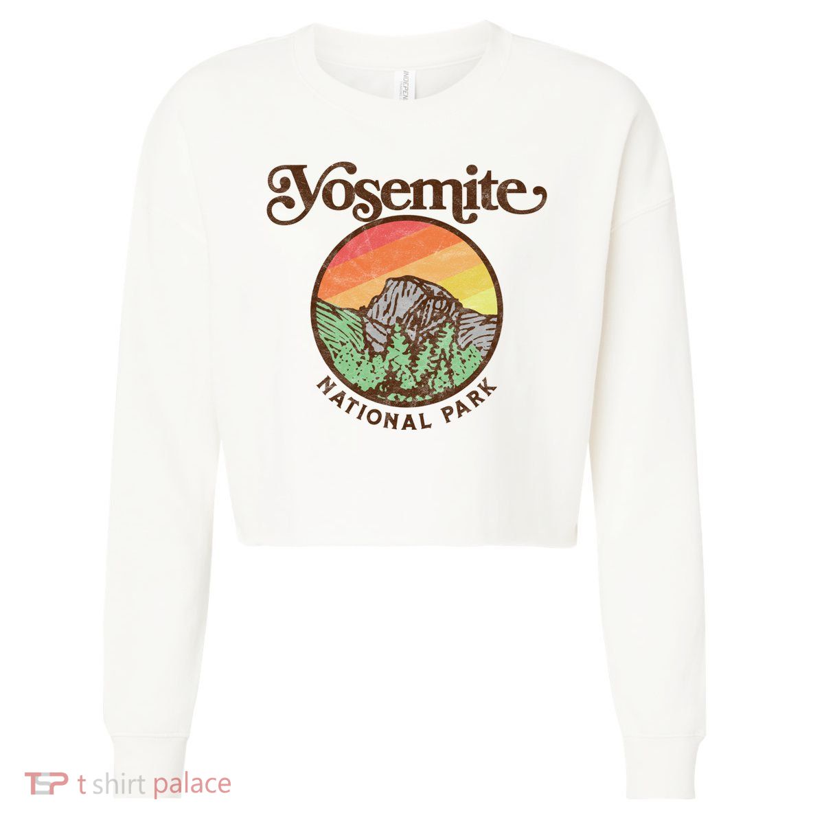 Yosemite National Park Retro 60s Half Dome Graphic Great Gift Cropped Pullover Crew