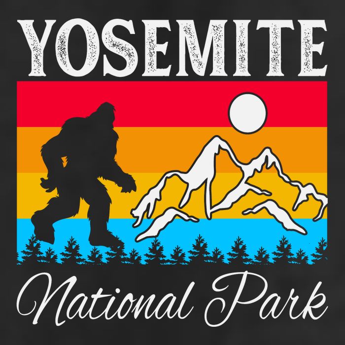 Yosemite National Park Bigfoot Design 7 Panel Mesh Trucker Snapback Hat