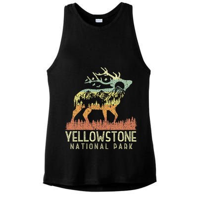 Yellowstone National Park Retro Vintage Mountain Elk Ladies PosiCharge Tri-Blend Wicking Tank