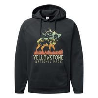 Yellowstone National Park Retro Vintage Mountain Elk Performance Fleece Hoodie