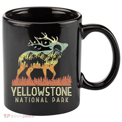 Yellowstone National Park Retro Vintage Mountain Elk 11oz C Handle Ceramic Mug
