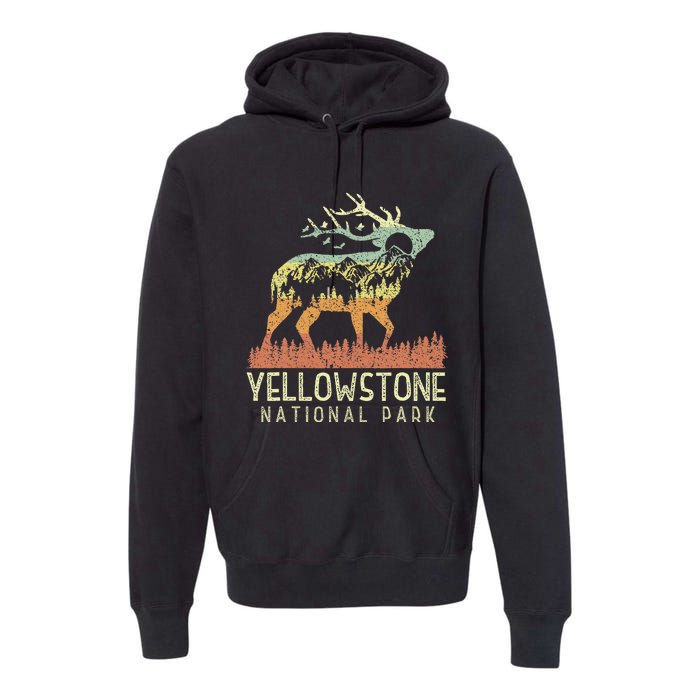 Yellowstone National Park Retro Vintage Mountain Elk Premium Hoodie