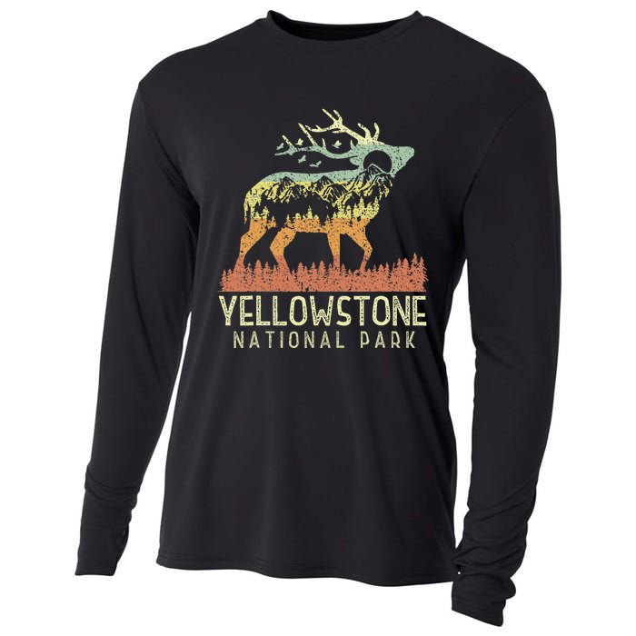 Yellowstone National Park Retro Vintage Mountain Elk Cooling Performance Long Sleeve Crew