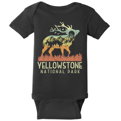 Yellowstone National Park Retro Vintage Mountain Elk Baby Bodysuit