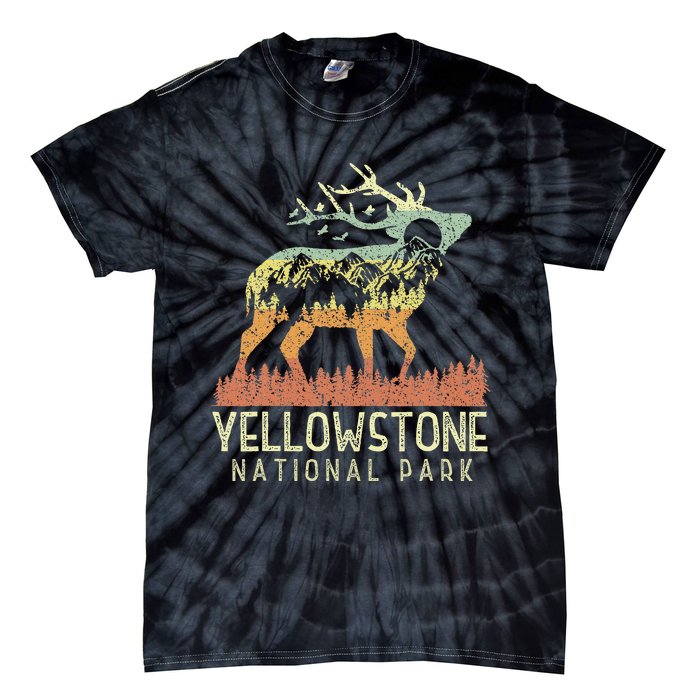 Yellowstone National Park Retro Vintage Mountain Elk Tie-Dye T-Shirt