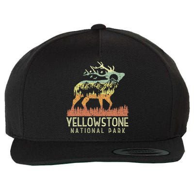Yellowstone National Park Retro Vintage Mountain Elk Wool Snapback Cap